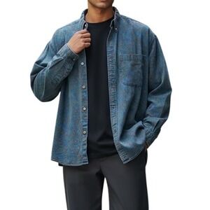 Vintage Mens 90s Paisley Cotton Button Down Shirt Sz L Blue Long Sleeve Western